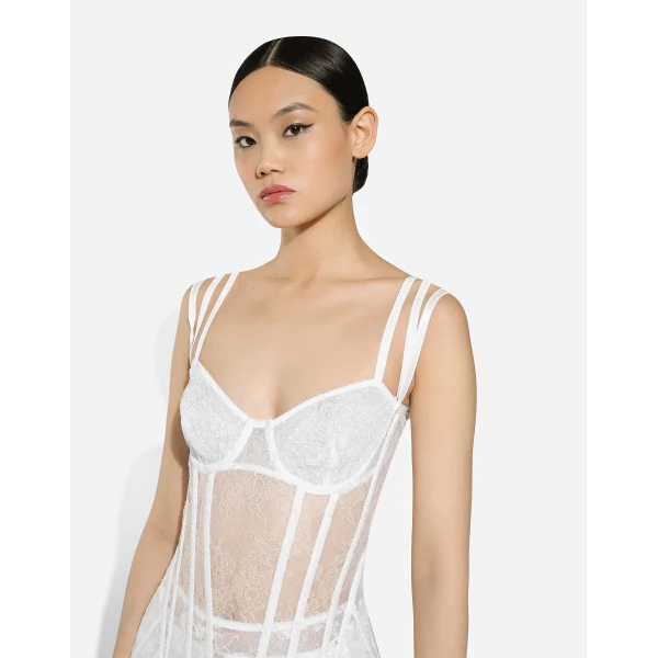 Dolce & Gabbana Long lace dress with corset detailing, view 6