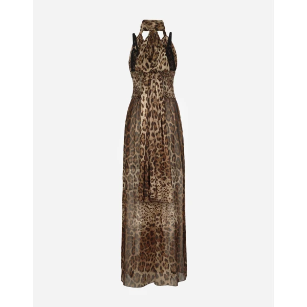 Dolce & Gabbana Long leopard-print chiffon dress, view 2