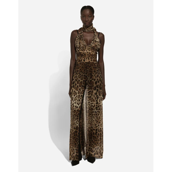 Dolce & Gabbana Long leopard-print chiffon dress, view 3
