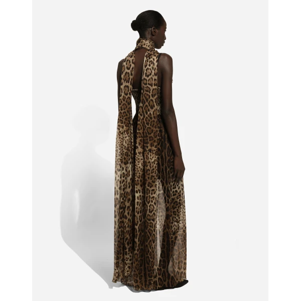 Dolce & Gabbana Long leopard-print chiffon dress, view 4