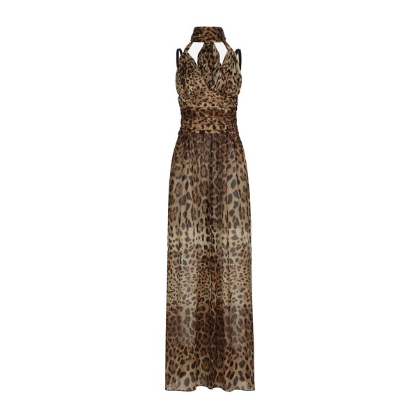 Dolce & Gabbana Long leopard-print chiffon dress