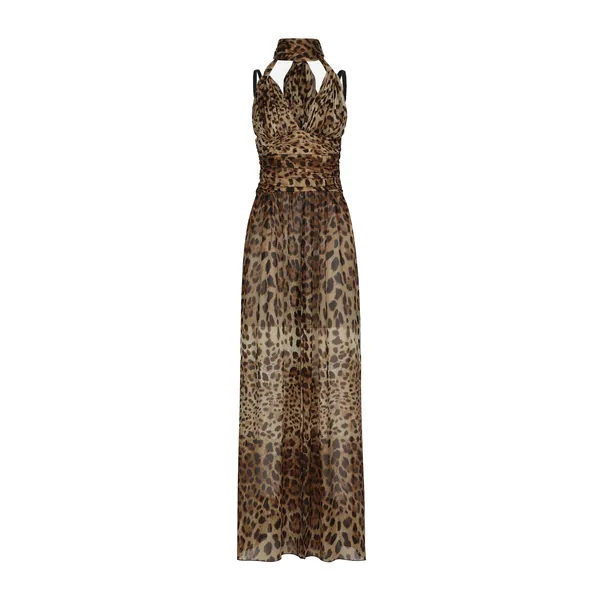 Dolce & Gabbana Long leopard-print chiffon dress