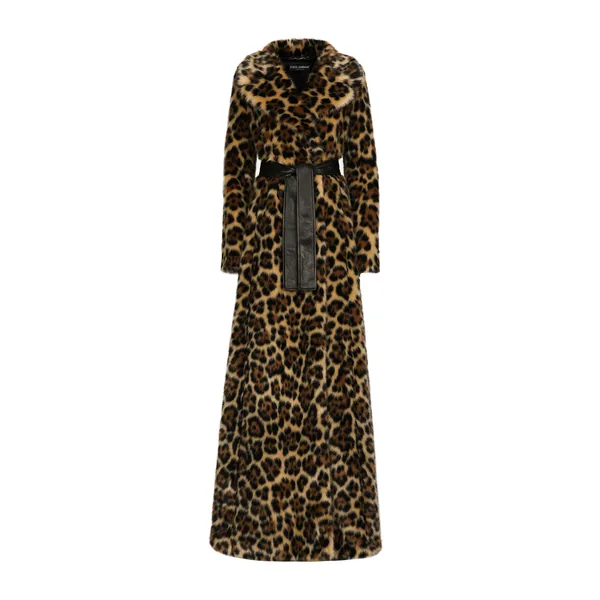 Long leopard-print faux fur coat