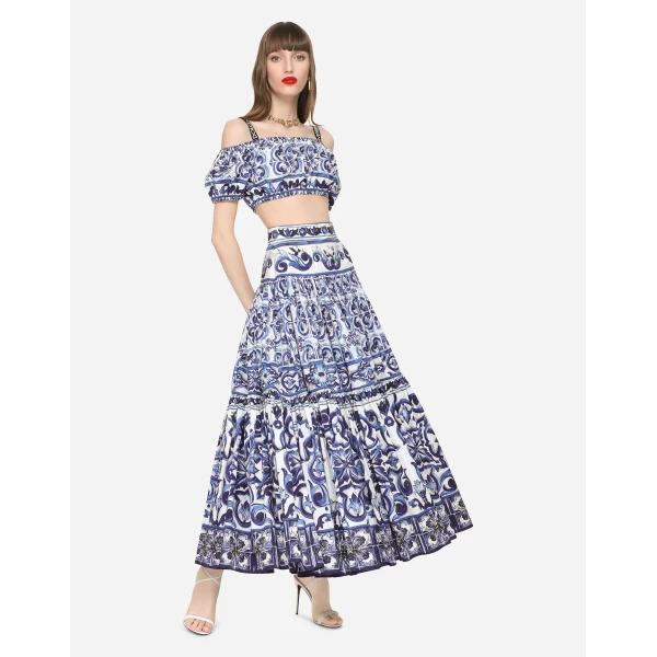 Dolce & Gabbana Long majolica-print poplin skirt, view 2