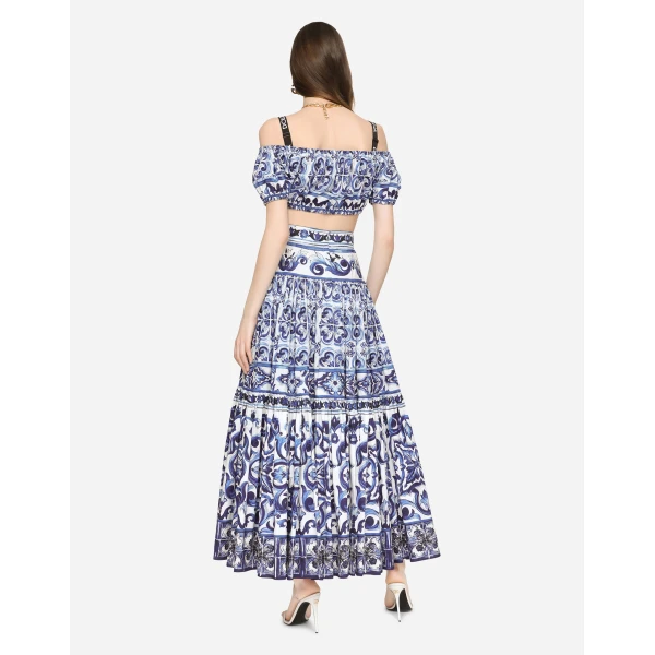 Dolce & Gabbana Long majolica-print poplin skirt, view 3