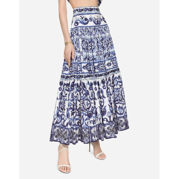 Dolce & Gabbana Long majolica-print poplin skirt, view 4