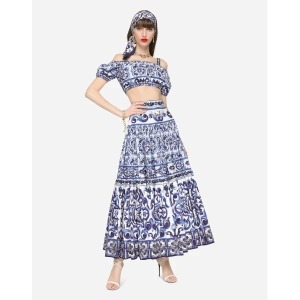 Dolce & Gabbana Long majolica-print poplin skirt, view 5