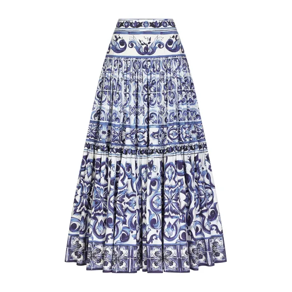Dolce & Gabbana Long majolica-print poplin skirt
