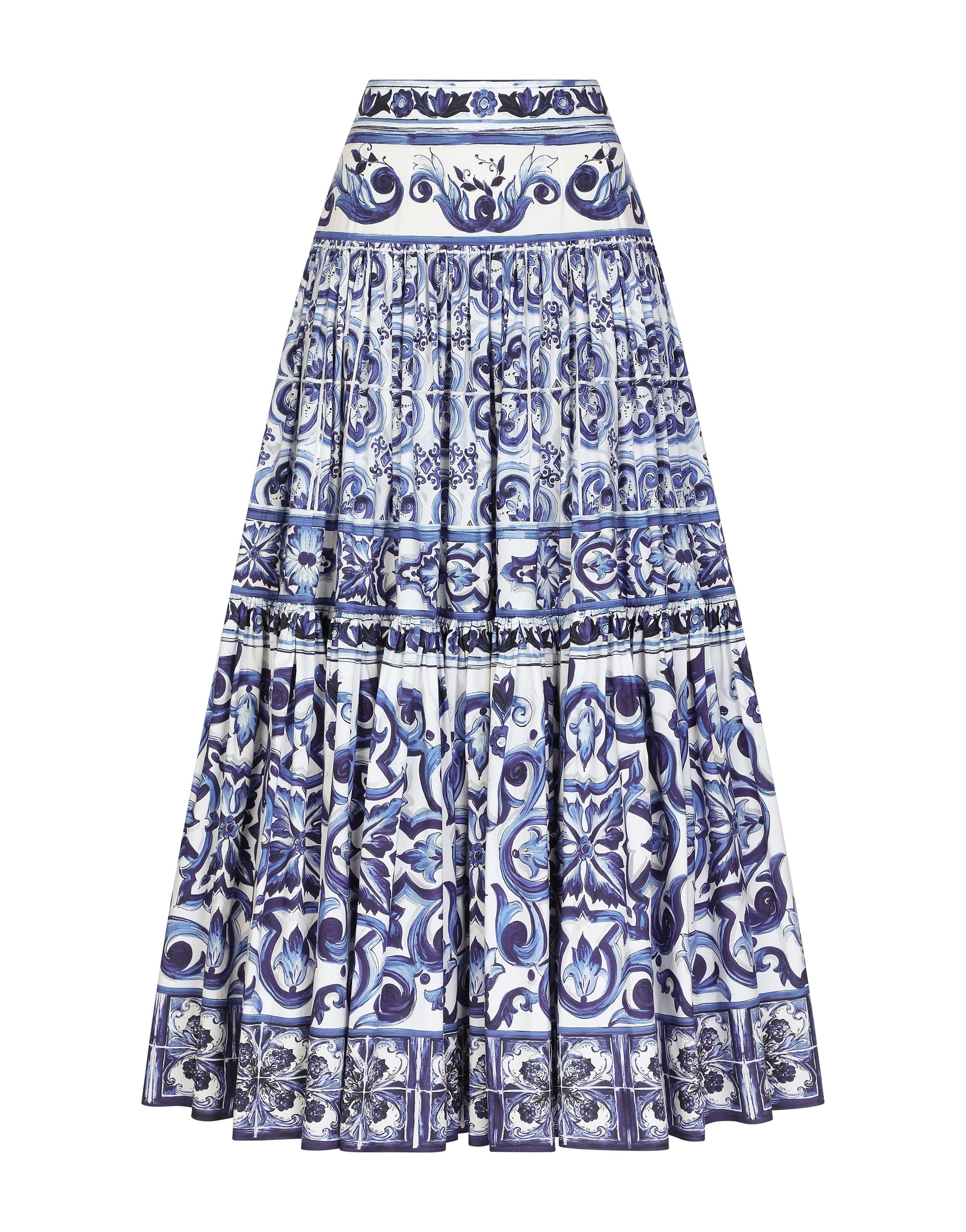 Dolce & Gabbana Long majolica-print poplin skirt