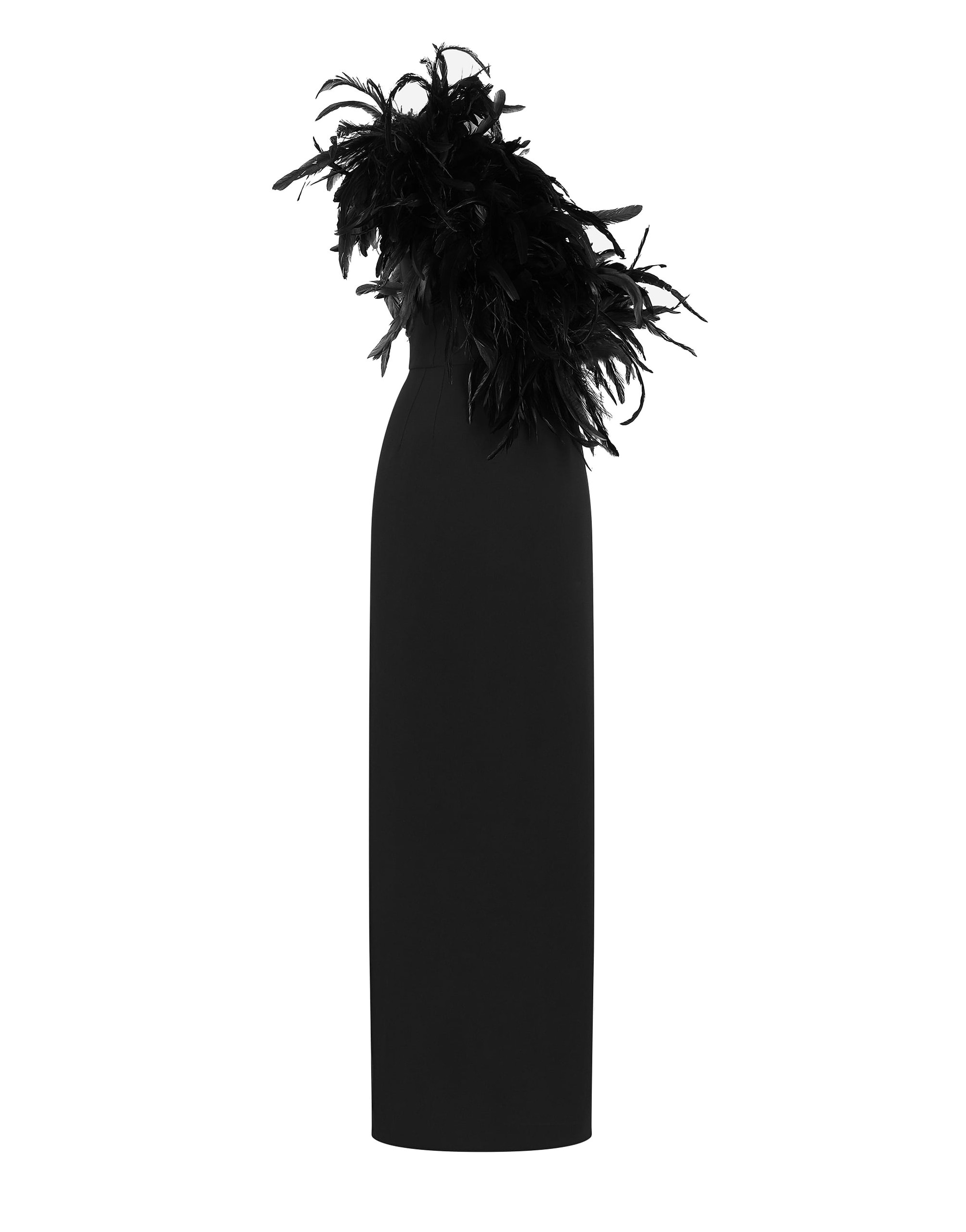 Dolce & Gabbana Long one-shoulder stretch cady dress with feathered neckline