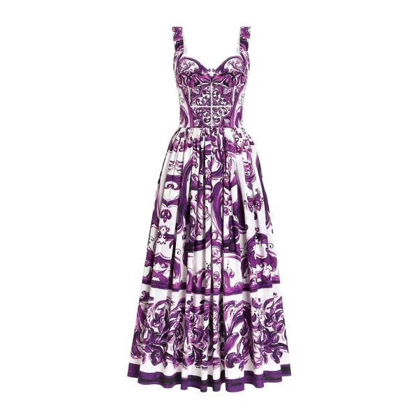 Dolce & Gabbana Long poplin dress with Majolica print