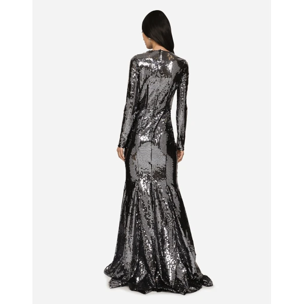 Dolce & Gabbana Long sequined dress with corset detailing, view 3