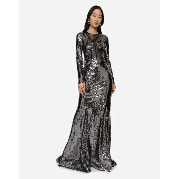 Dolce & Gabbana Long sequined dress with corset detailing, view 5