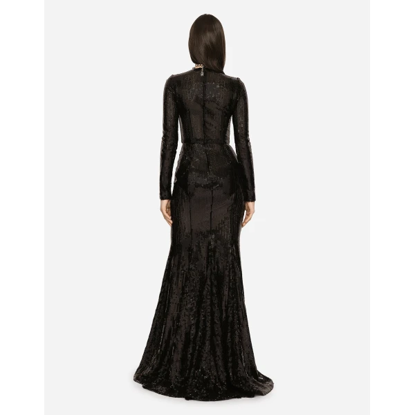 Dolce & Gabbana Long sequined dress with corset detailing, view 5