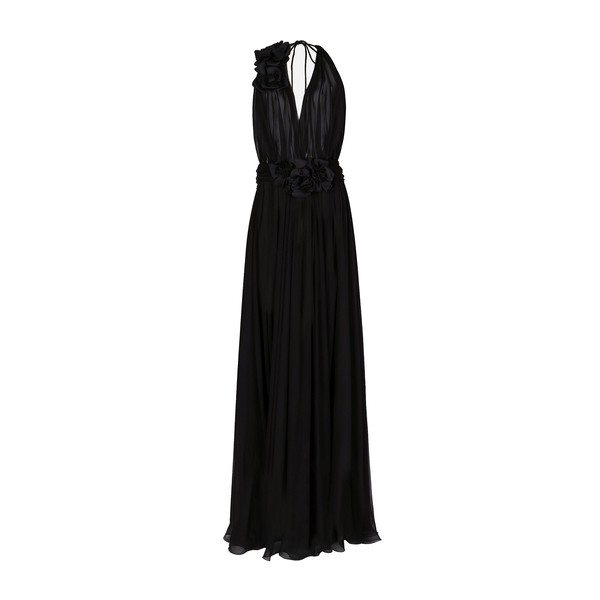 Dolce & Gabbana Long silk chiffon dress with floral appliqué