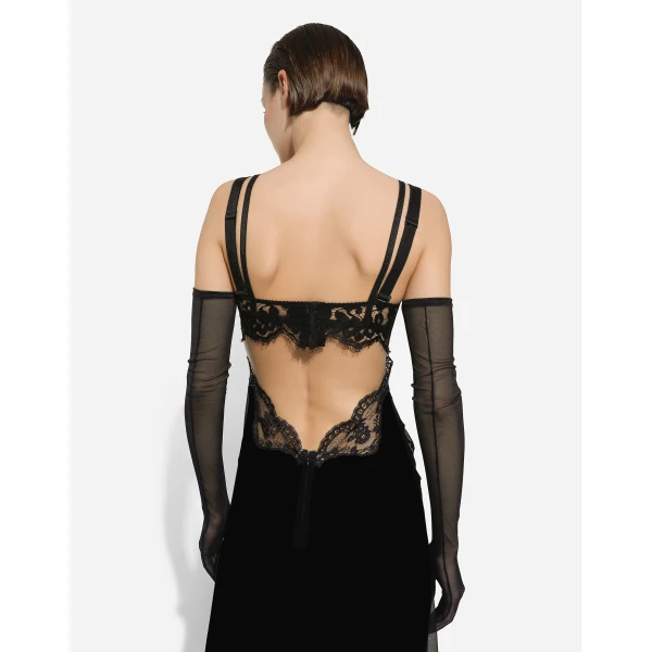 Dolce & Gabbana Long silk chiffon dress with lace body, view 6