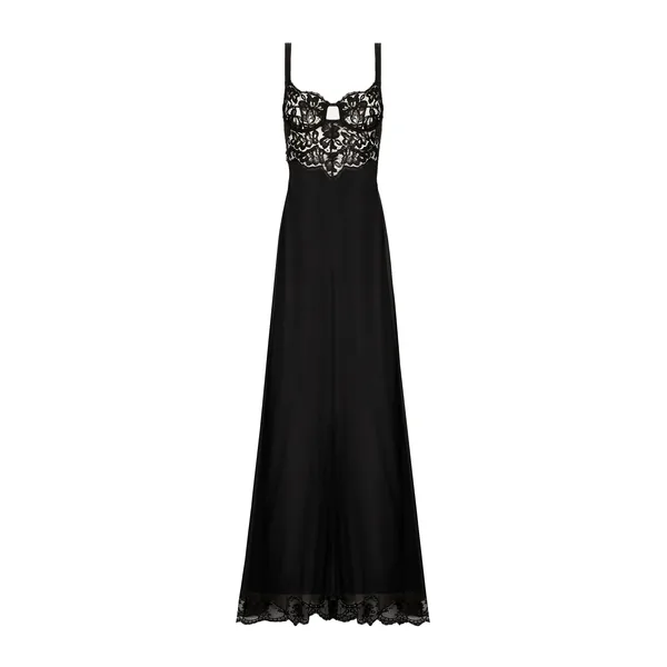 Dolce & Gabbana Long silk chiffon dress with lace body