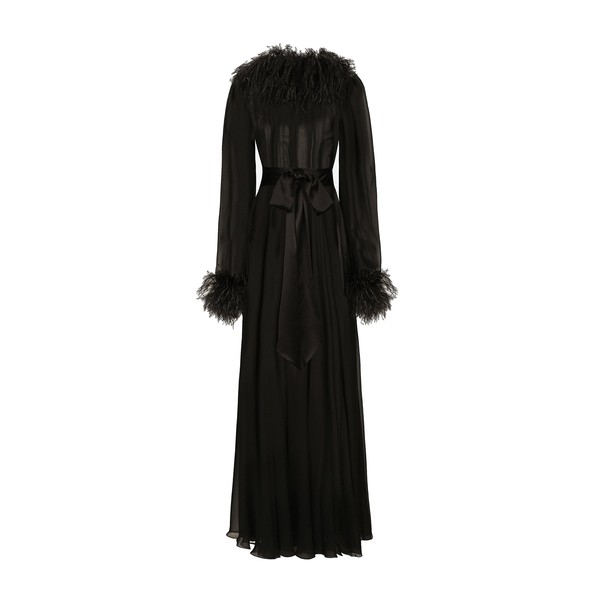 Dolce & Gabbana Long silk chiffon dress with ostrich feather details