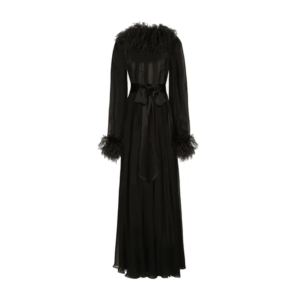 Dolce & Gabbana Long silk chiffon dress with ostrich feather details