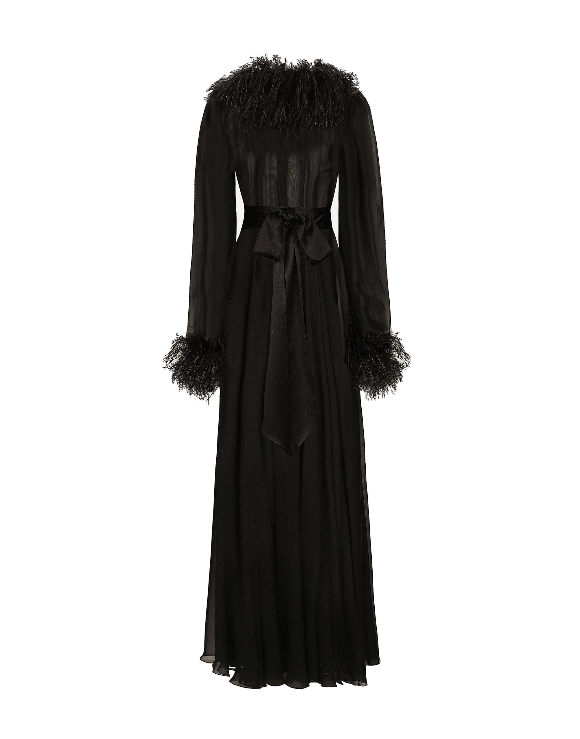 Dolce & Gabbana Long silk chiffon dress with ostrich feather details