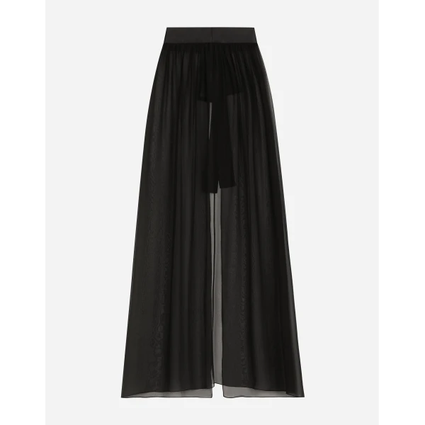 Dolce & Gabbana Long silk chiffon skirt with belt, view 2