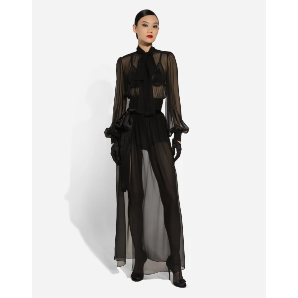 Dolce & Gabbana Long silk chiffon skirt with belt, view 3