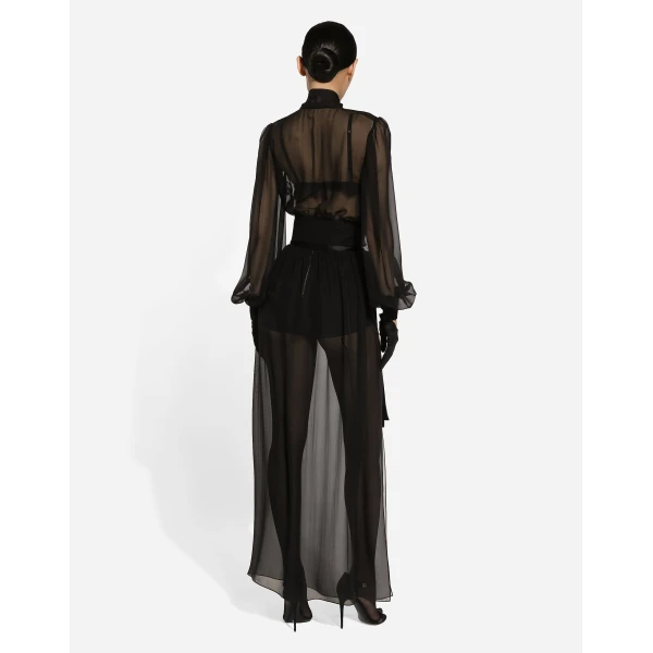 Dolce & Gabbana Long silk chiffon skirt with belt, view 4