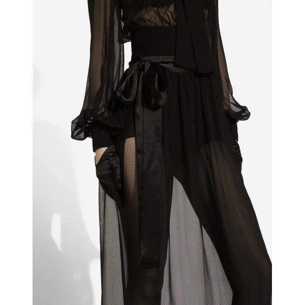Dolce & Gabbana Long silk chiffon skirt with belt, view 5