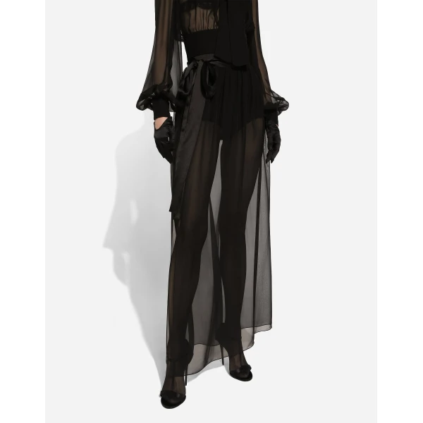 Dolce & Gabbana Long silk chiffon skirt with belt, view 6