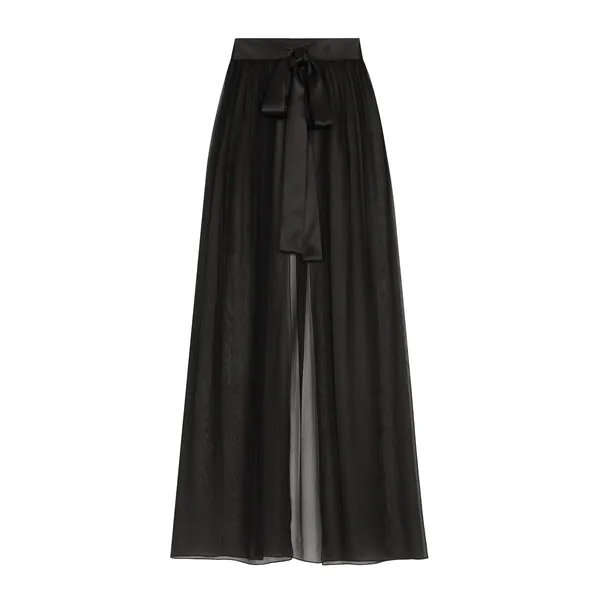 Dolce & Gabbana Long silk chiffon skirt with belt