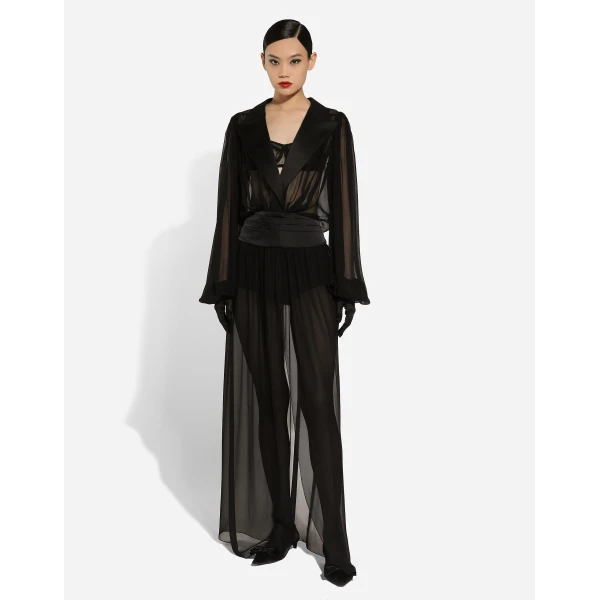 Dolce & Gabbana Long silk chiffon tuxedo dress, view 3