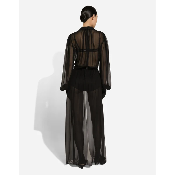 Dolce & Gabbana Long silk chiffon tuxedo dress, view 4