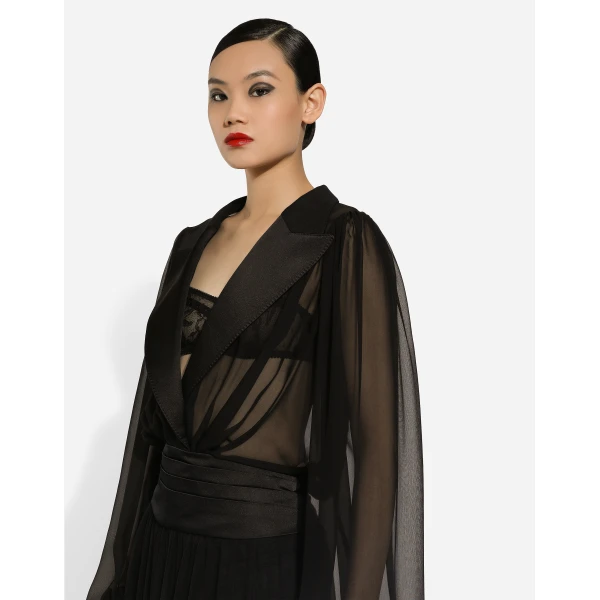 Dolce & Gabbana Long silk chiffon tuxedo dress, view 5