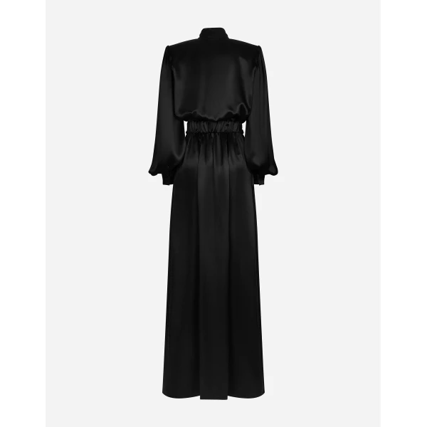 Dolce & Gabbana Long silk satin dress with front slit, view 2