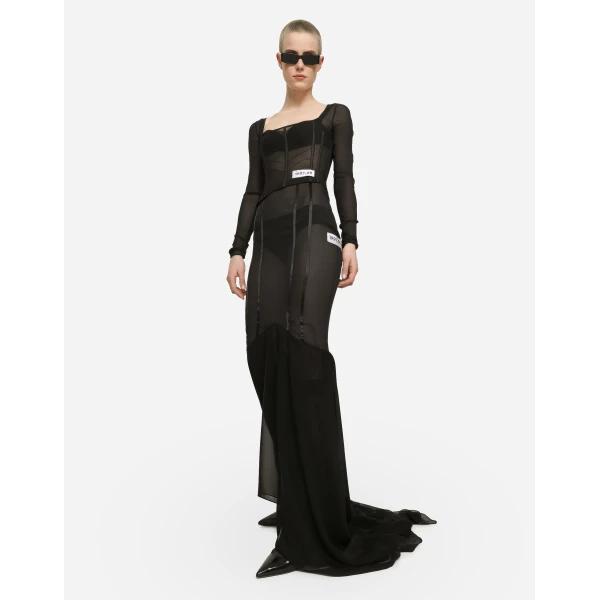 Dolce & Gabbana Long silk skirt with mermaid ruffle, view 2