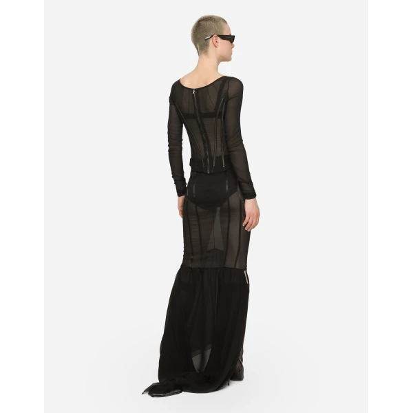 Dolce & Gabbana Long silk skirt with mermaid ruffle, view 3
