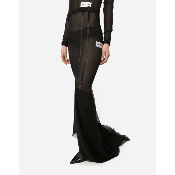 Dolce & Gabbana Long silk skirt with mermaid ruffle, view 4