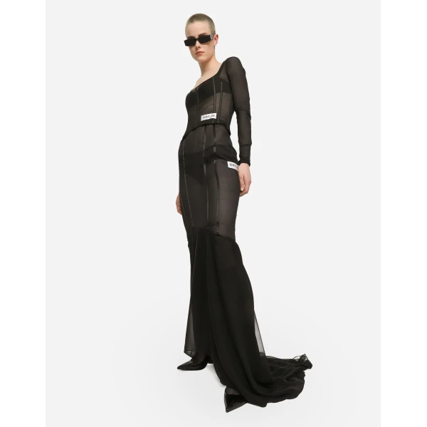 Dolce & Gabbana Long silk skirt with mermaid ruffle, view 5
