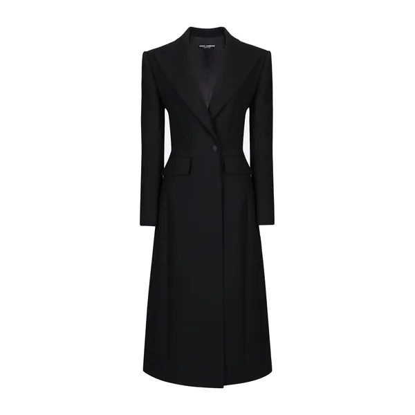 Long single-breasted wool cady coat