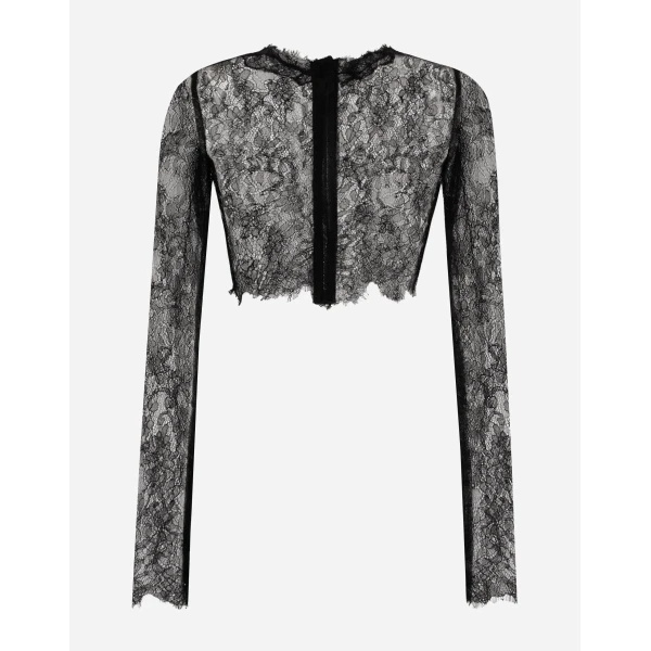 Dolce & Gabbana Long-sleeved Chantilly lace crop top, view 2