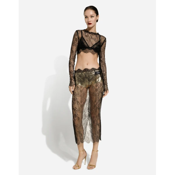 Dolce & Gabbana Long-sleeved Chantilly lace crop top, view 3