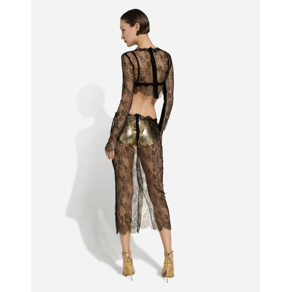 Dolce & Gabbana Long-sleeved Chantilly lace crop top, view 4