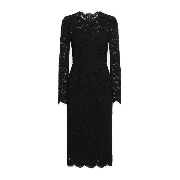Dolce & Gabbana Long-sleeved calf-length dress in branded stretch lace