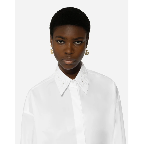 Dolce & Gabbana Long-sleeved cotton shirt with embroidered collar, view 4