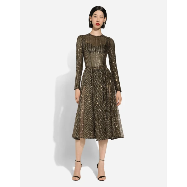 Dolce & Gabbana Long-sleeved sequined midi dress, view 2