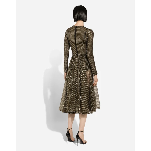 Dolce & Gabbana Long-sleeved sequined midi dress, view 3