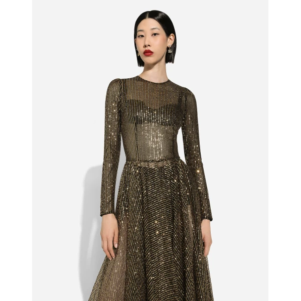 Dolce & Gabbana Long-sleeved sequined midi dress, view 4