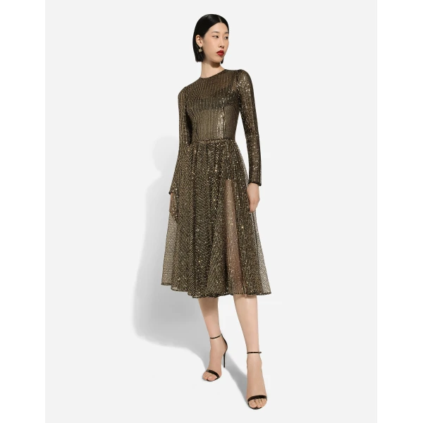 Dolce & Gabbana Long-sleeved sequined midi dress, view 5