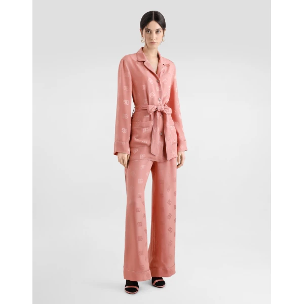 Dolce & Gabbana Long-sleeved silk jacquard pajama shirt with DG logo, view 2