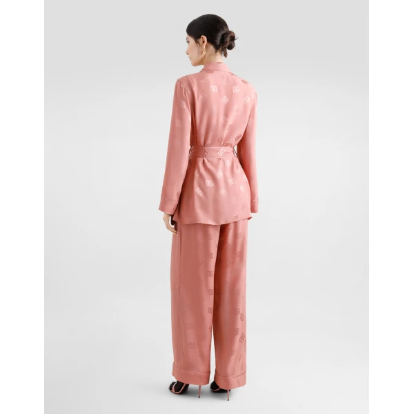 Dolce & Gabbana Long-sleeved silk jacquard pajama shirt with DG logo, view 3
